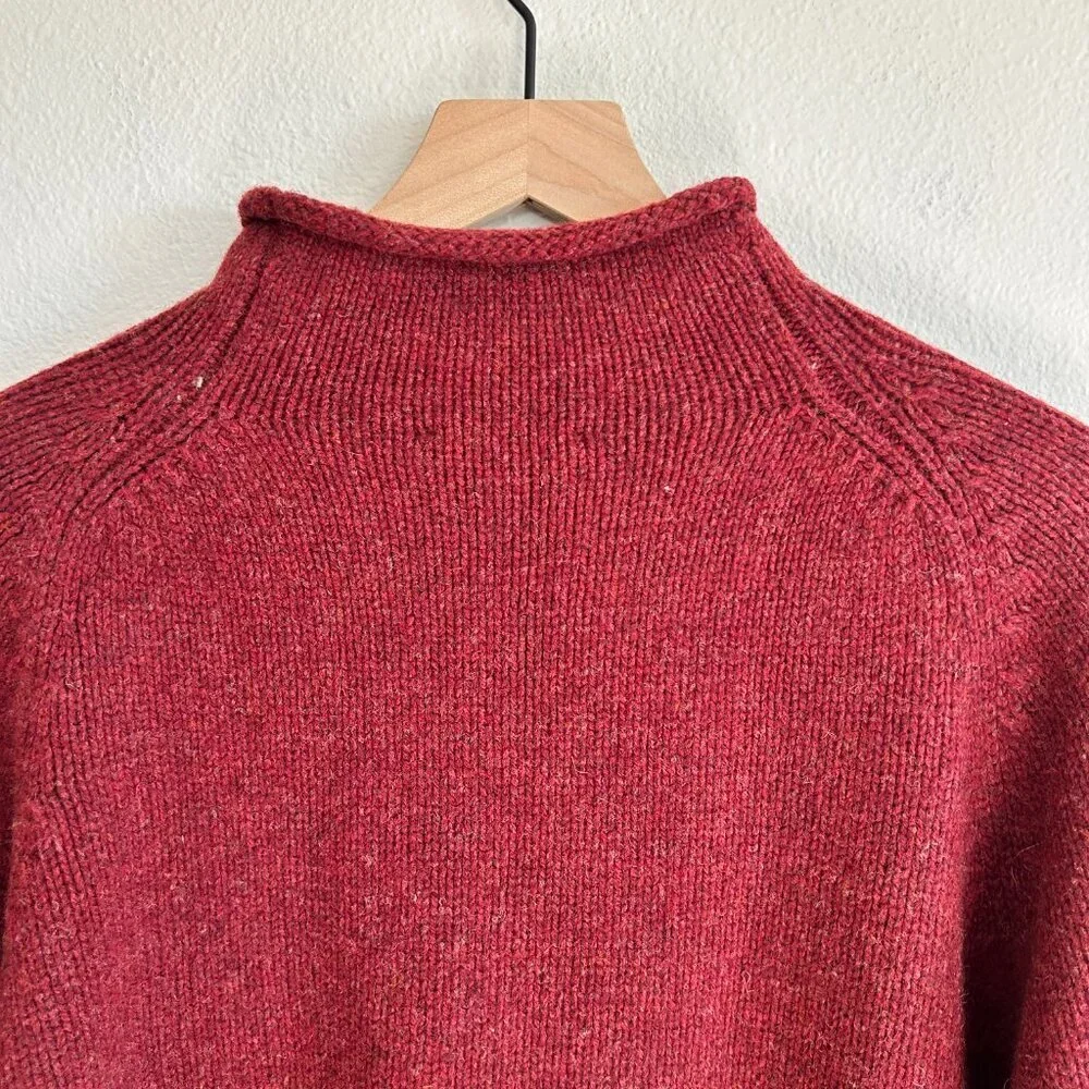 NWT J Crew Oarsman Sweater L Maroon 100% Lambswool Thick High Neck 61264
